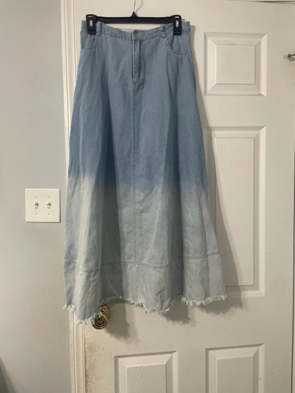 Ombre Maxi Denim Skirt with Frills No Back Pockets